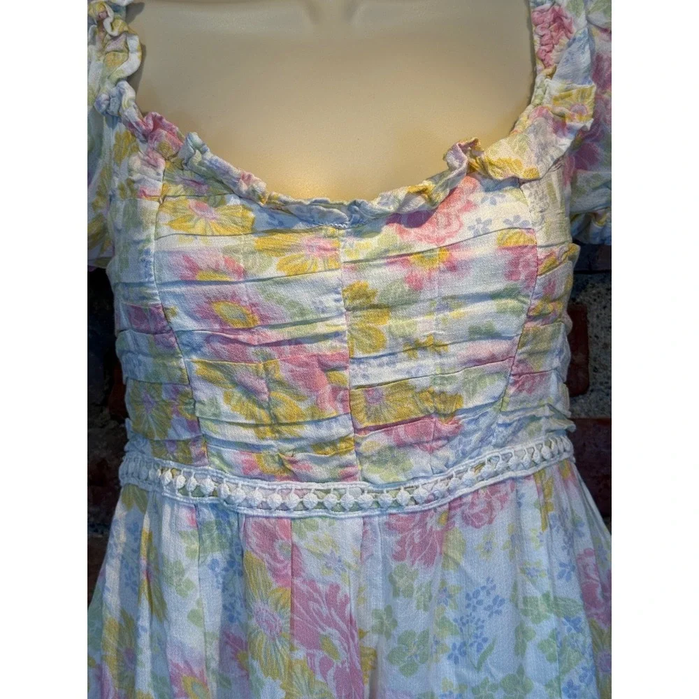 Altar'd State Floral Mini Dress XS Pastel Cottagecore Puff Sleeve - Picture 3 of 8
